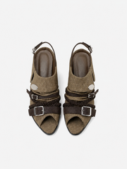 Women’s Designer-Inspired Punk Wedge Sandals – Vintage Buckle Peep-Toe Heels