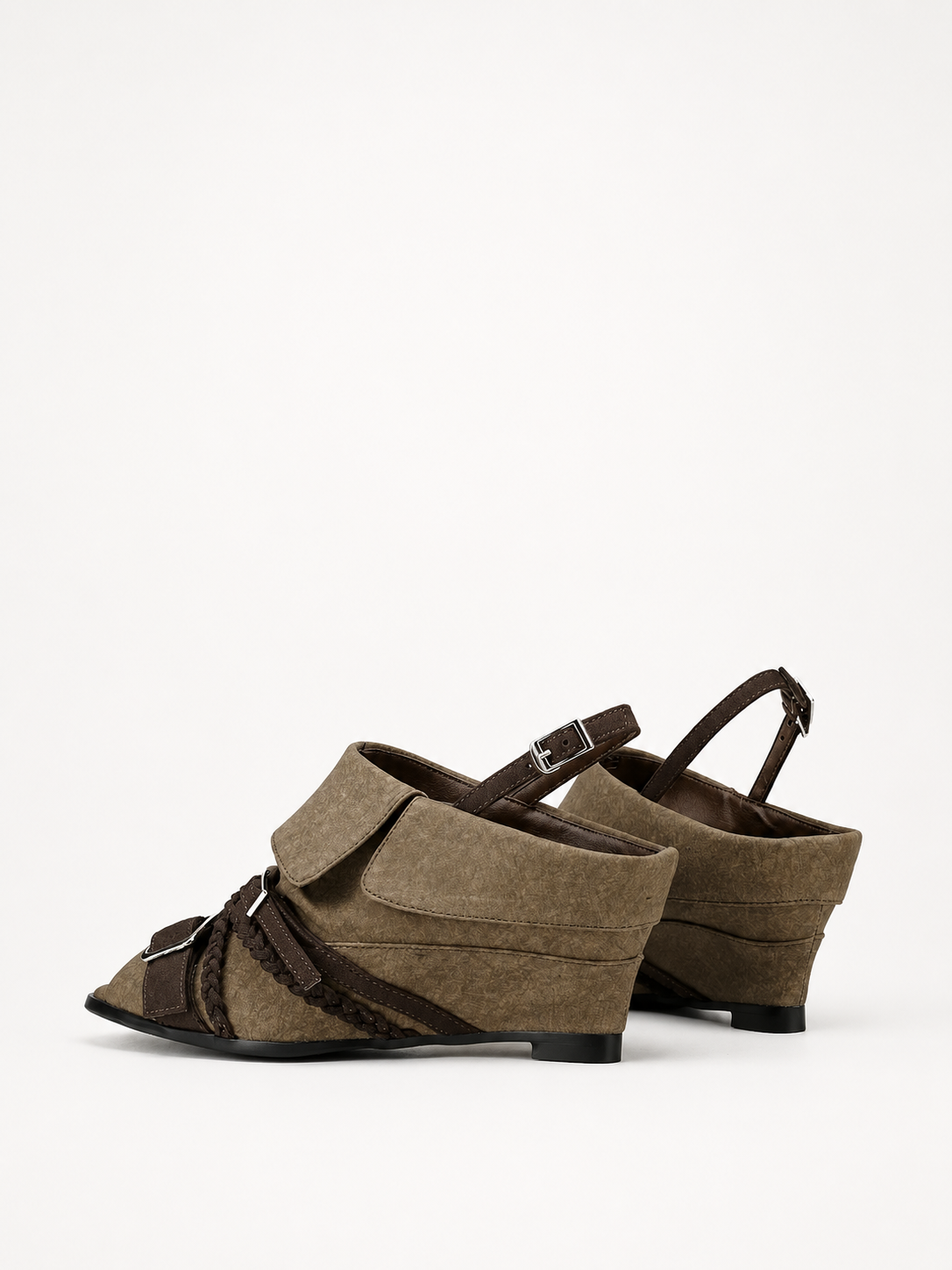 Women’s Designer-Inspired Punk Wedge Sandals – Vintage Buckle Peep-Toe Heels