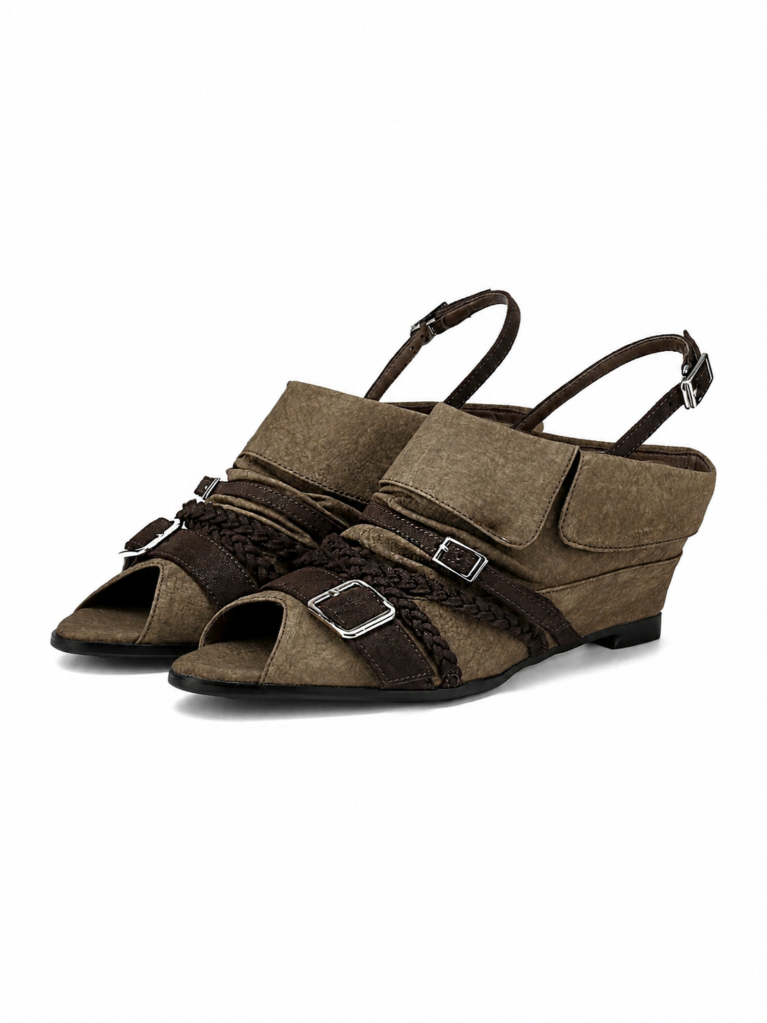 Women’s Designer-Inspired Punk Wedge Sandals – Vintage Buckle Peep-Toe Heels