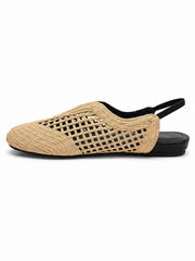 Woven Raffia Closed-Toe Slingback Flats with Hidden Wedge