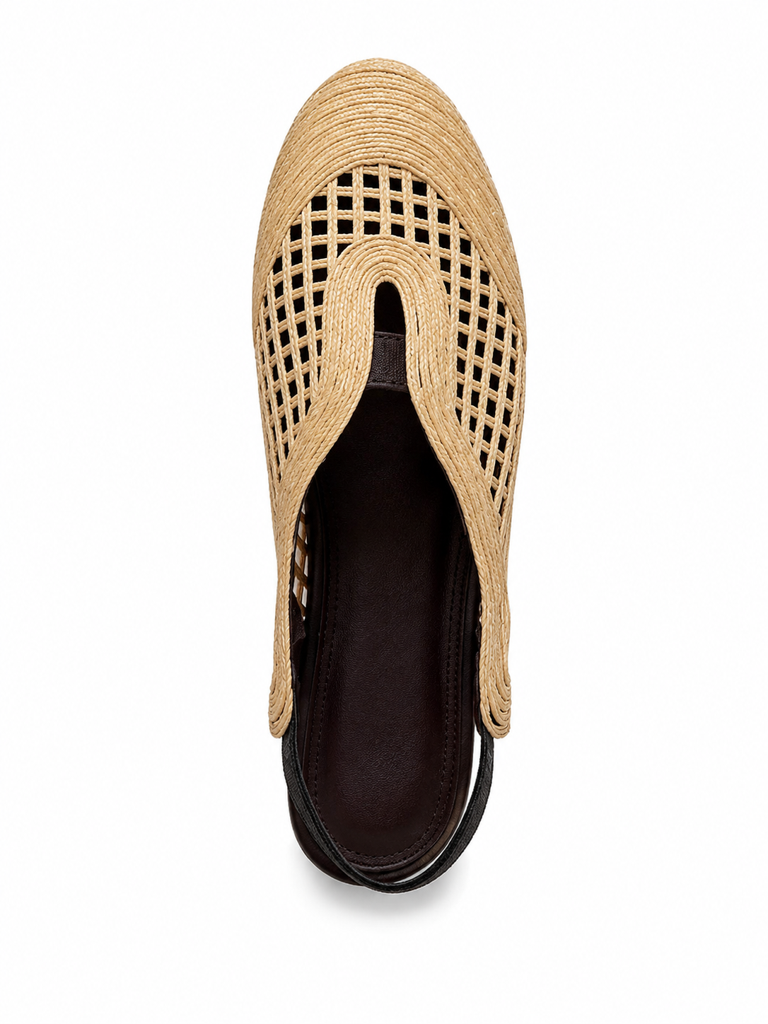 Woven Raffia Closed-Toe Slingback Flats with Hidden Wedge
