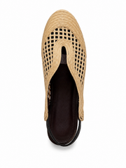 Woven Raffia Closed-Toe Slingback Flats with Hidden Wedge