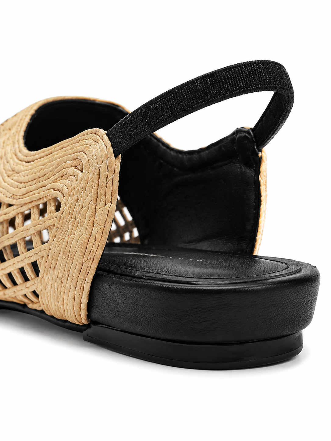Woven Raffia Closed-Toe Slingback Flats with Hidden Wedge