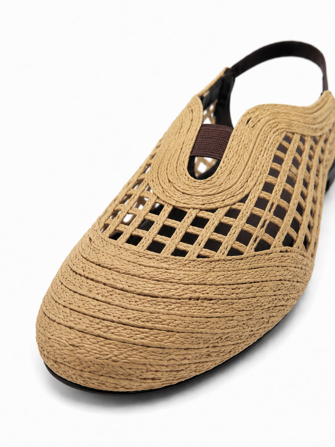 Woven Raffia Closed-Toe Slingback Flats with Hidden Wedge