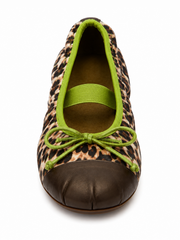 Retro Leopard Print Mary Jane Ballet Flats with Bow & Cap Toe