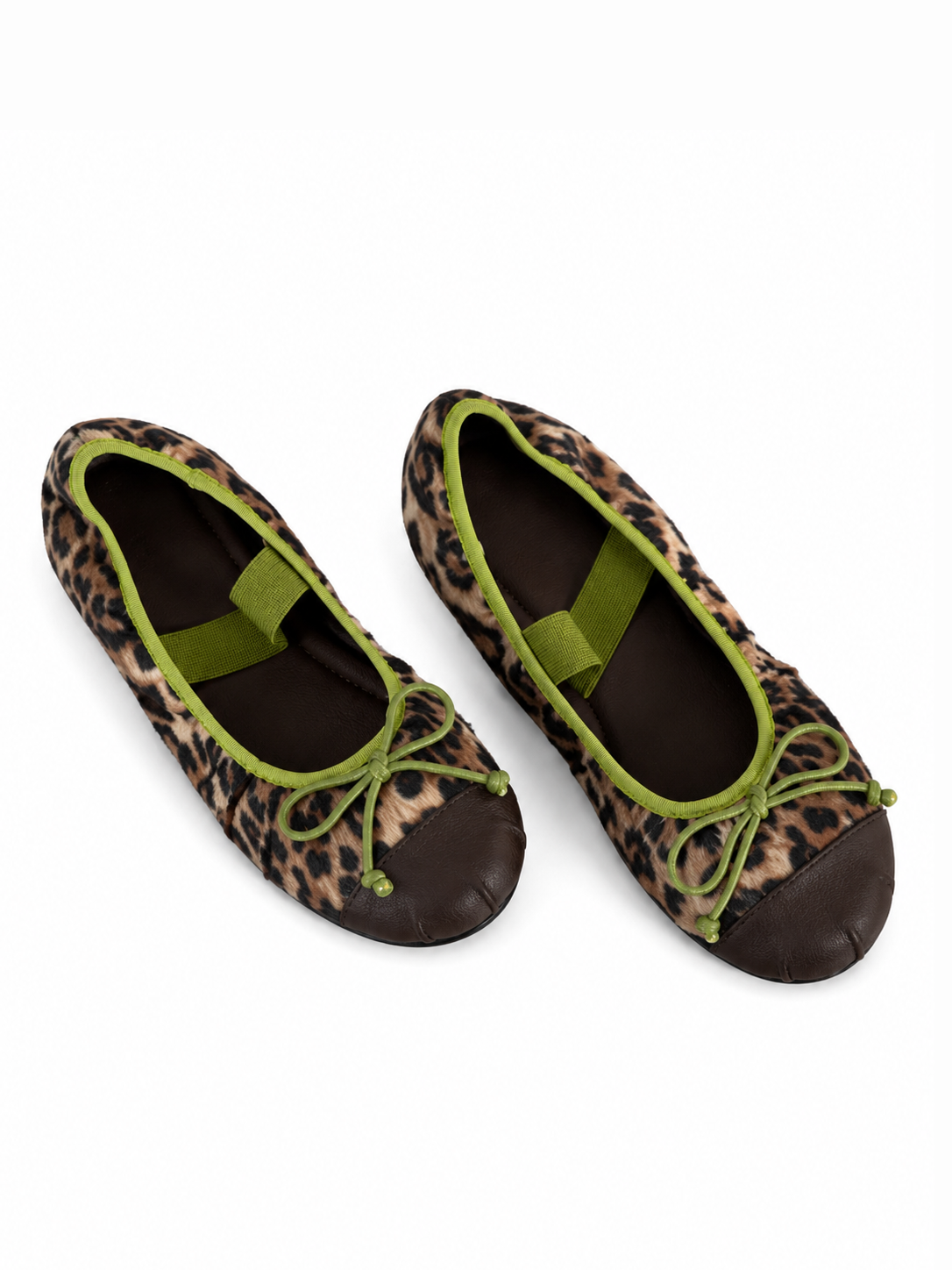 Retro Leopard Print Mary Jane Ballet Flats with Bow & Cap Toe