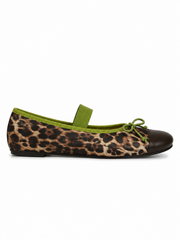 Retro Leopard Print Mary Jane Ballet Flats with Bow & Cap Toe