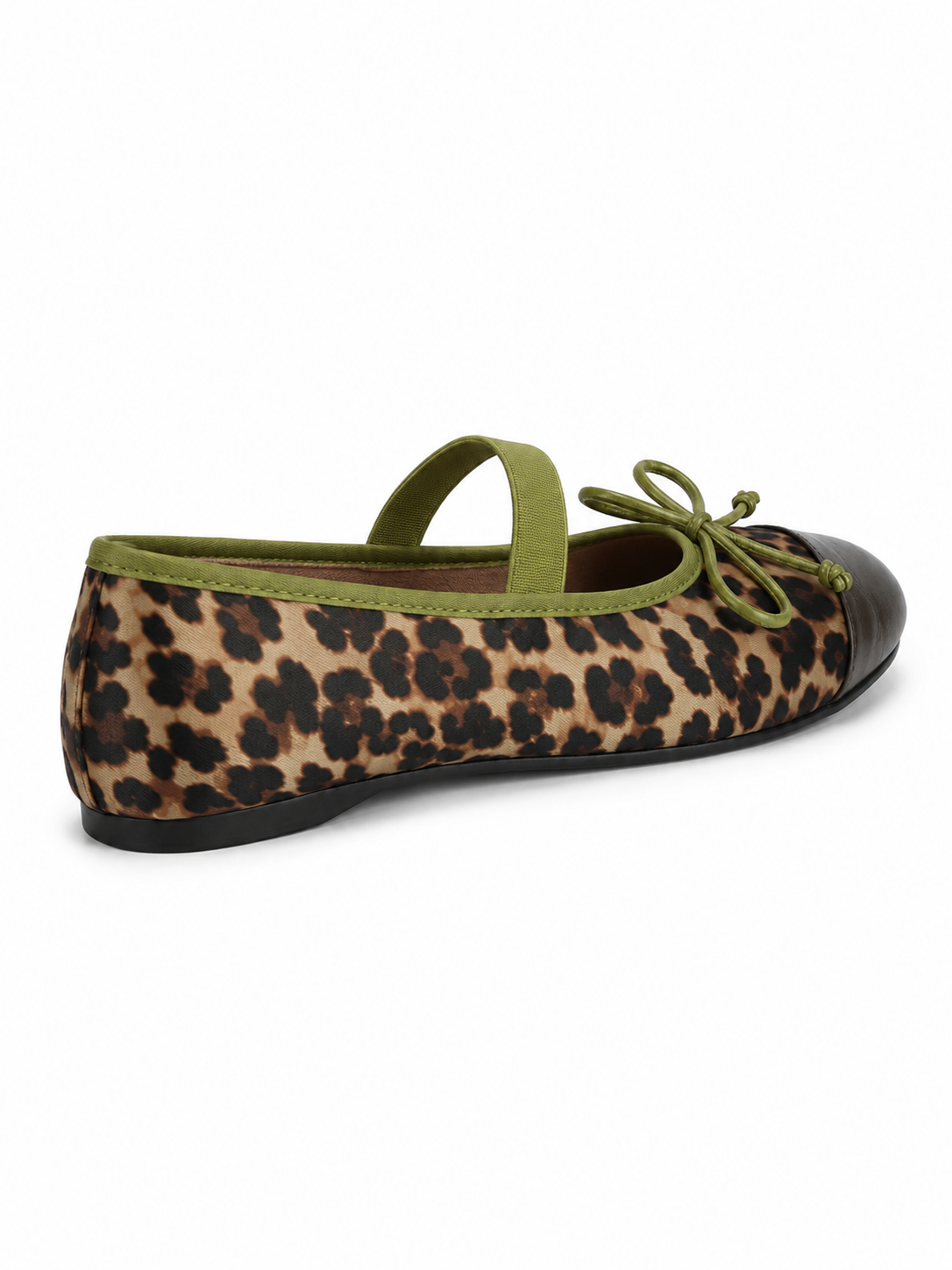 Retro Leopard Print Mary Jane Ballet Flats with Bow & Cap Toe