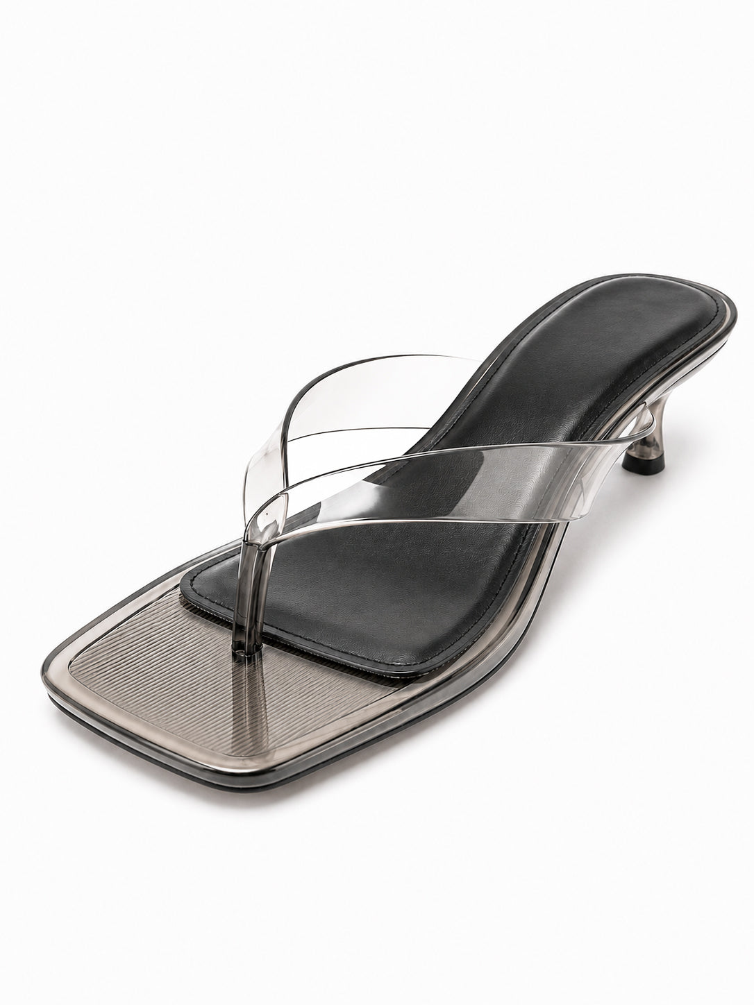 Transparent Kitten Heel Thong Sandals – Minimal Clear Jelly Slide Heels for Women