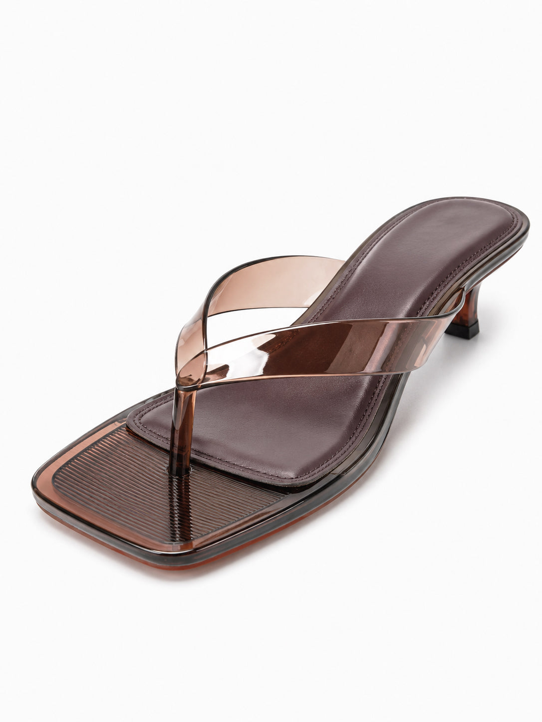Transparent Kitten Heel Thong Sandals – Minimal Clear Jelly Slide Heels for Women