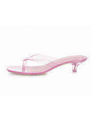 Transparent Kitten Heel Thong Sandals – Minimal Clear Jelly Slide Heels for Women