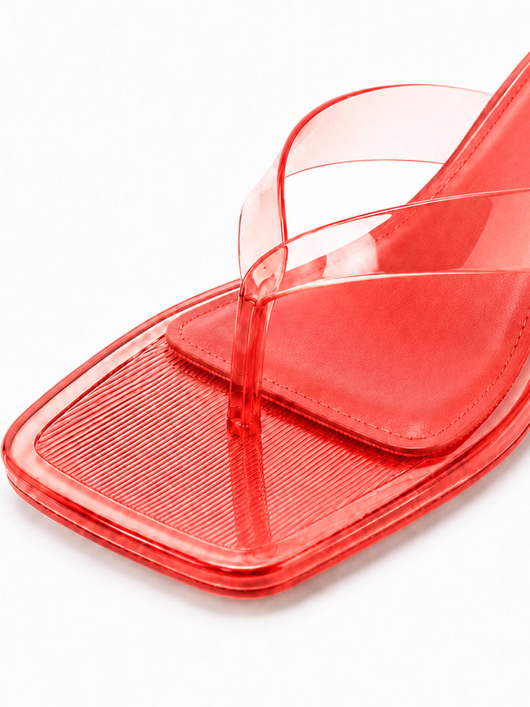 Transparent Kitten Heel Thong Sandals – Minimal Clear Jelly Slide Heels for Women