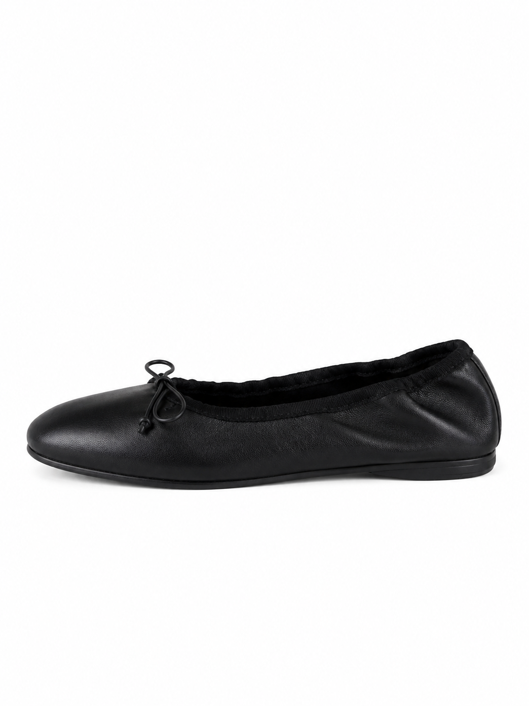 Luna Ruched Leather Ballet Flats – Minimalist Bow Slip-On Shoes for Women