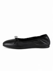 Luna Ruched Leather Ballet Flats – Minimalist Bow Slip-On Shoes for Women