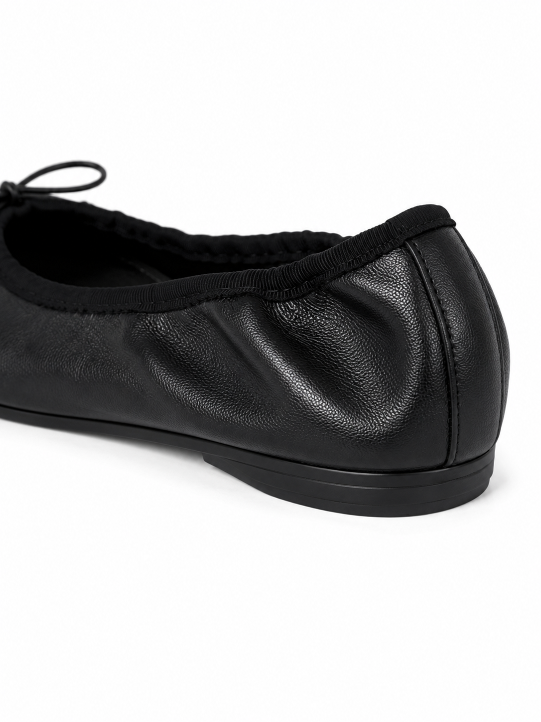 Luna Ruched Leather Ballet Flats – Minimalist Bow Slip-On Shoes for Women