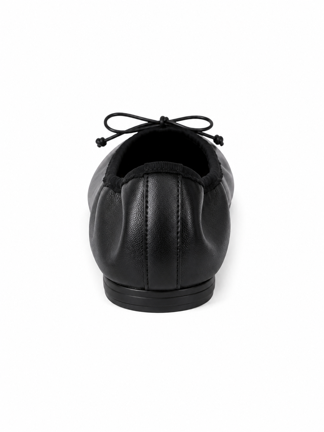 Luna Ruched Leather Ballet Flats – Minimalist Bow Slip-On Shoes for Women