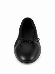 Luna Ruched Leather Ballet Flats – Minimalist Bow Slip-On Shoes for Women