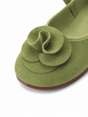 Vintage Floral Mary Jane Flats for Women – Retro Ballet Flats with Statement Rosette Strap