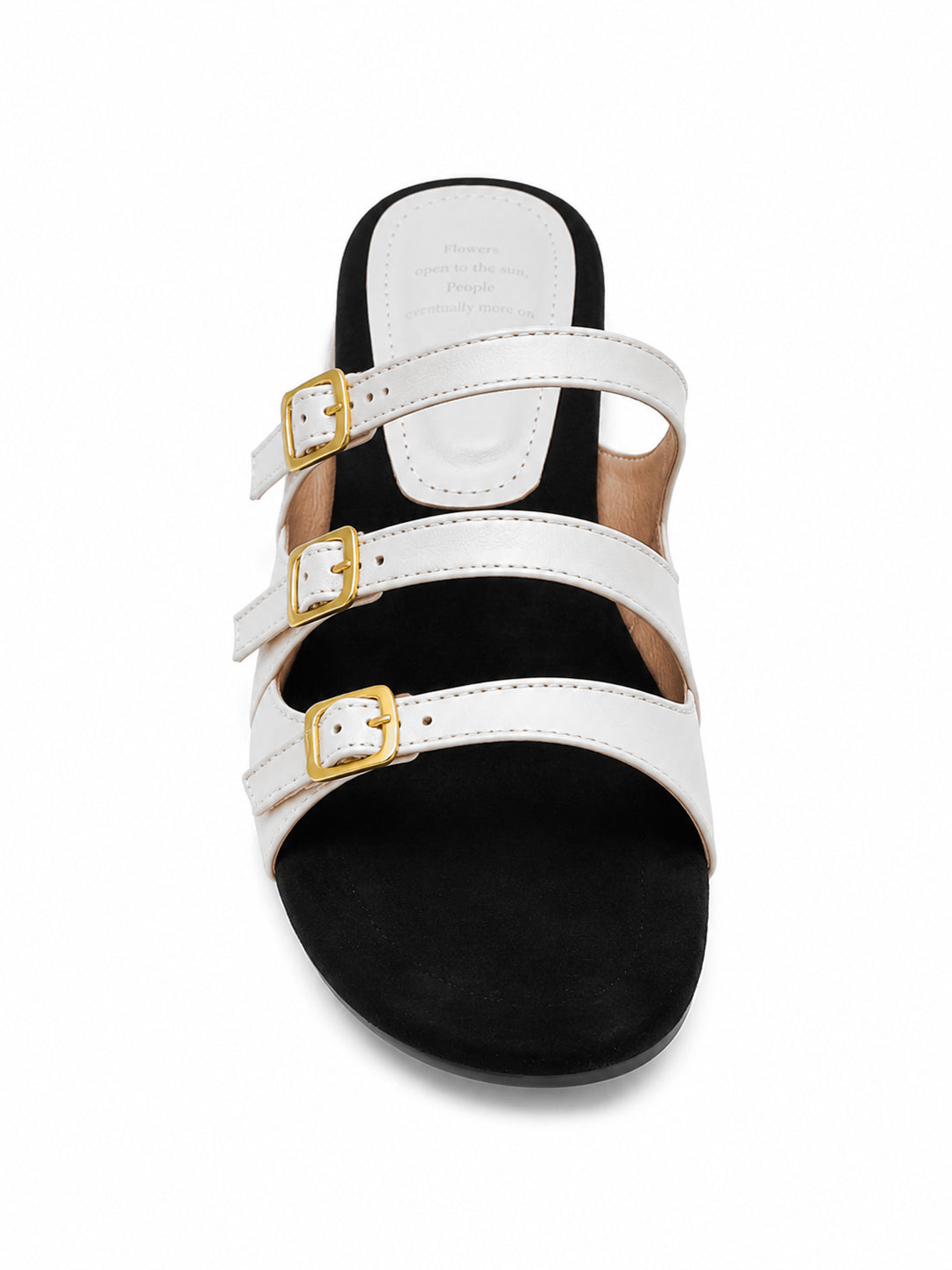 Triple Buckle Minimalist Slide Sandals for Women – Soft Comfort Low Wedge Mules