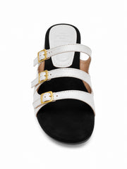 Triple Buckle Minimalist Slide Sandals for Women – Soft Comfort Low Wedge Mules