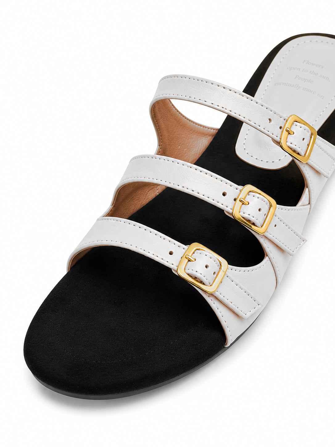 Triple Buckle Minimalist Slide Sandals for Women – Soft Comfort Low Wedge Mules