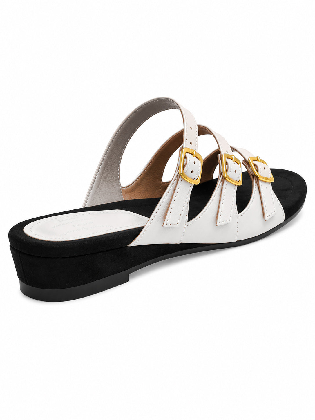 Triple Buckle Minimalist Slide Sandals for Women – Soft Comfort Low Wedge Mules