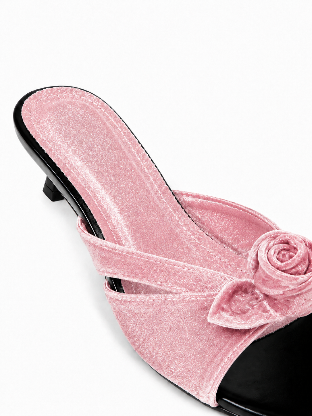 Vintage Satin Rose Cap Toe Mule Flats for Women – French Style Slip On Dress Shoes