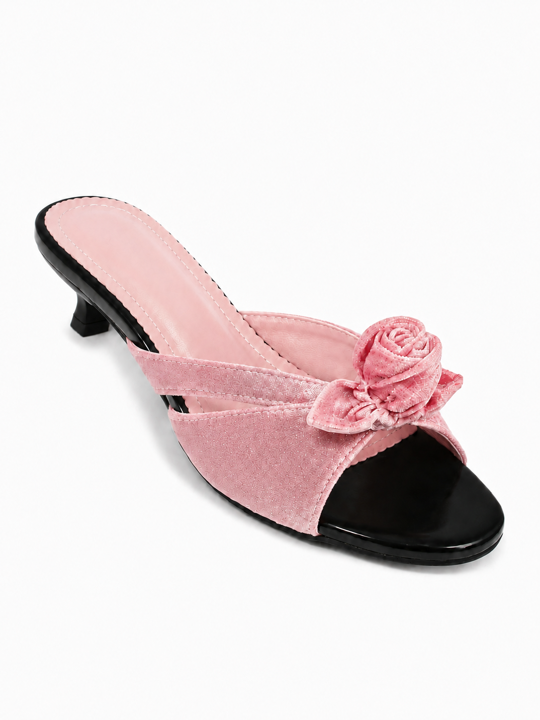 Vintage Satin Rose Cap Toe Mule Flats for Women – French Style Slip On Dress Shoes