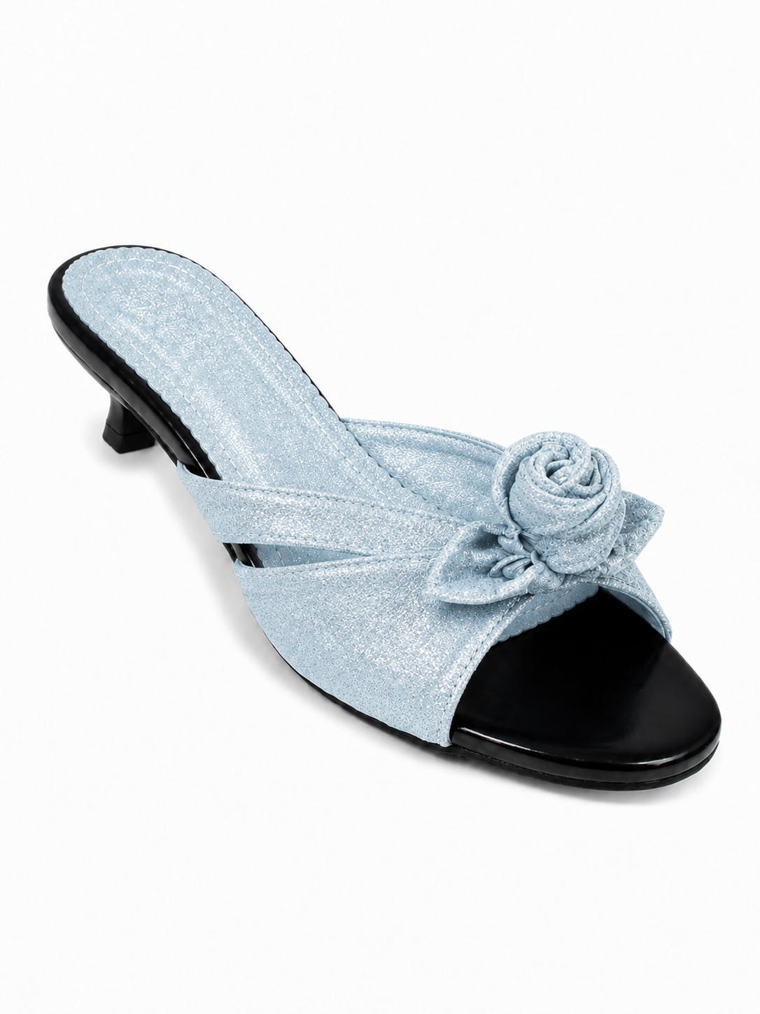 Vintage Satin Rose Cap Toe Mule Flats for Women – French Style Slip On Dress Shoes