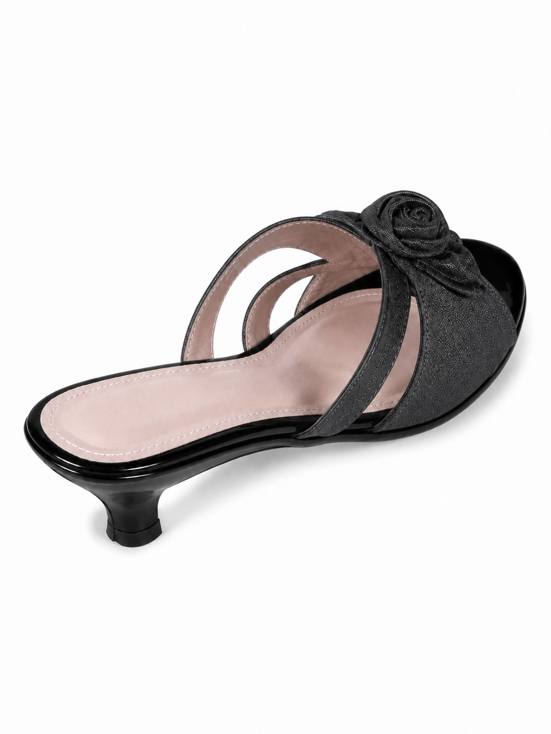 Vintage Satin Rose Cap Toe Mule Flats for Women – French Style Slip On Dress Shoes