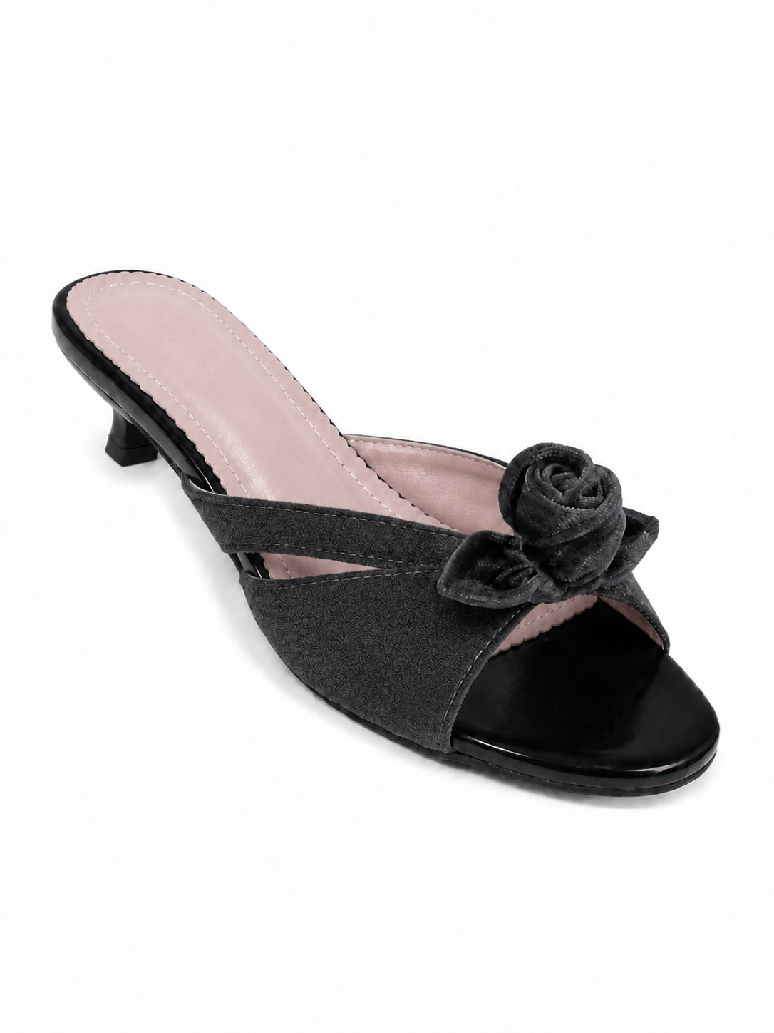 Vintage Satin Rose Cap Toe Mule Flats for Women – French Style Slip On Dress Shoes