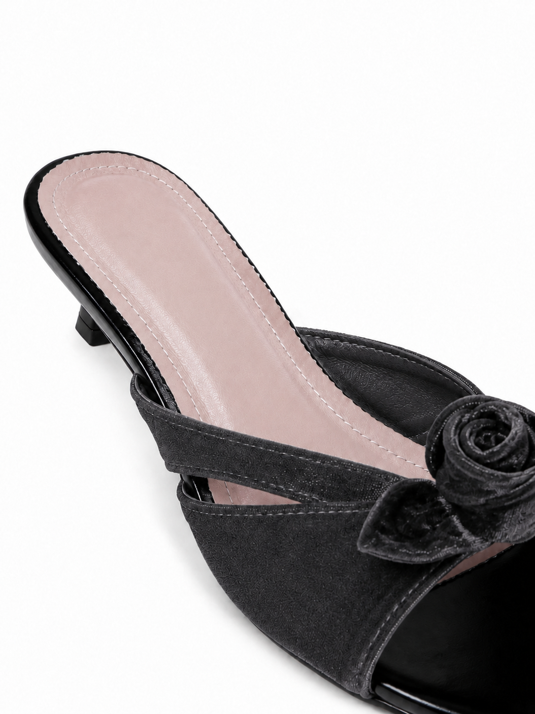 Vintage Satin Rose Cap Toe Mule Flats for Women – French Style Slip On Dress Shoes