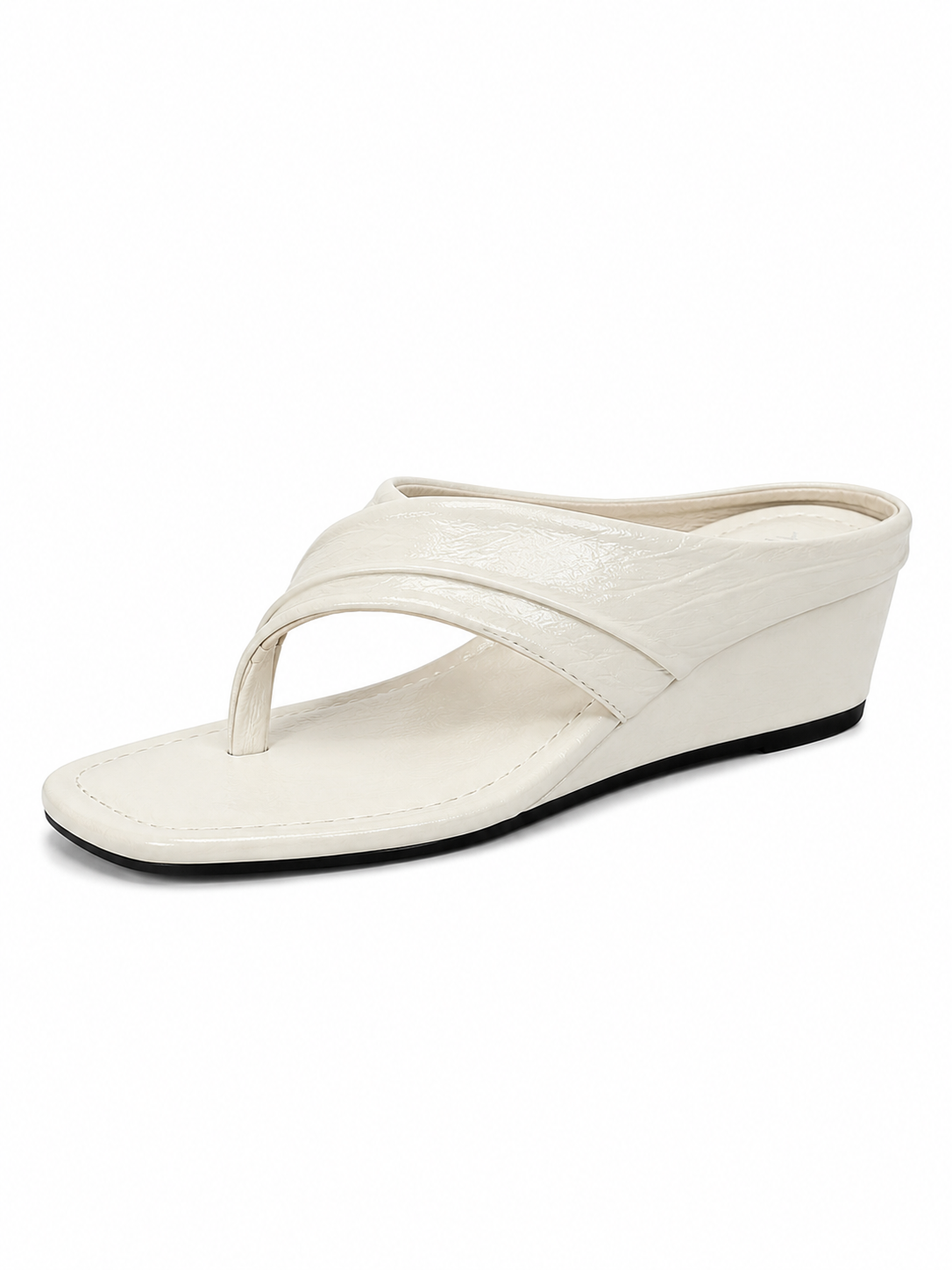Women’s Wedge Thong Sandals – Square Toe Crisscross Slide Sandals