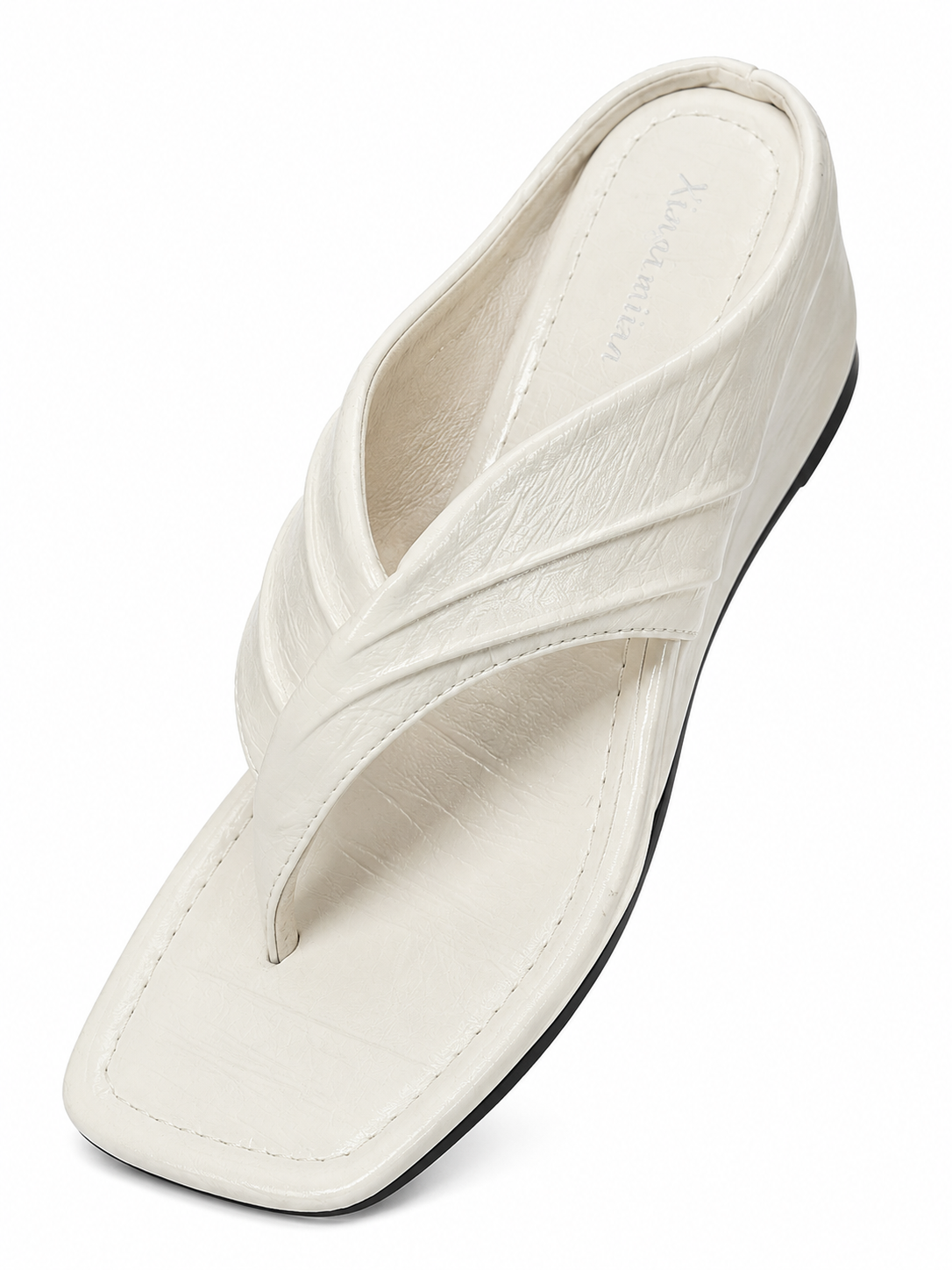 Women’s Wedge Thong Sandals – Square Toe Crisscross Slide Sandals