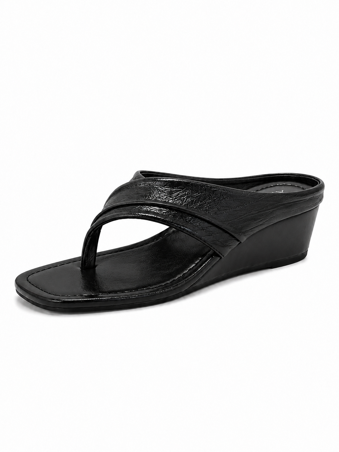 Women’s Wedge Thong Sandals – Square Toe Crisscross Slide Sandals