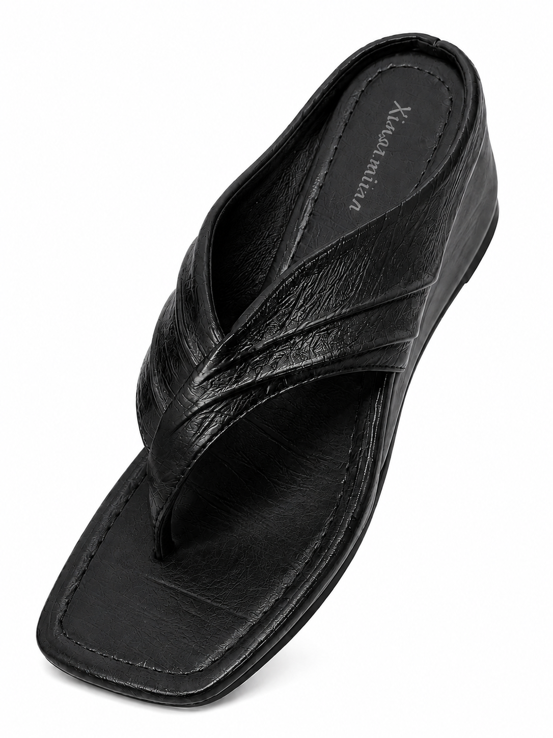 Women’s Wedge Thong Sandals – Square Toe Crisscross Slide Sandals