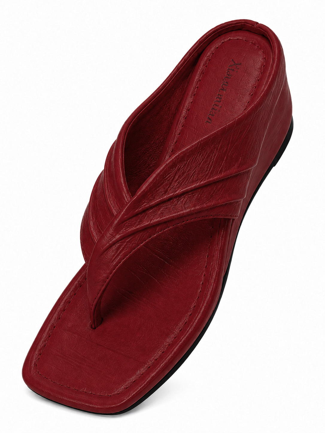 Women’s Wedge Thong Sandals – Square Toe Crisscross Slide Sandals