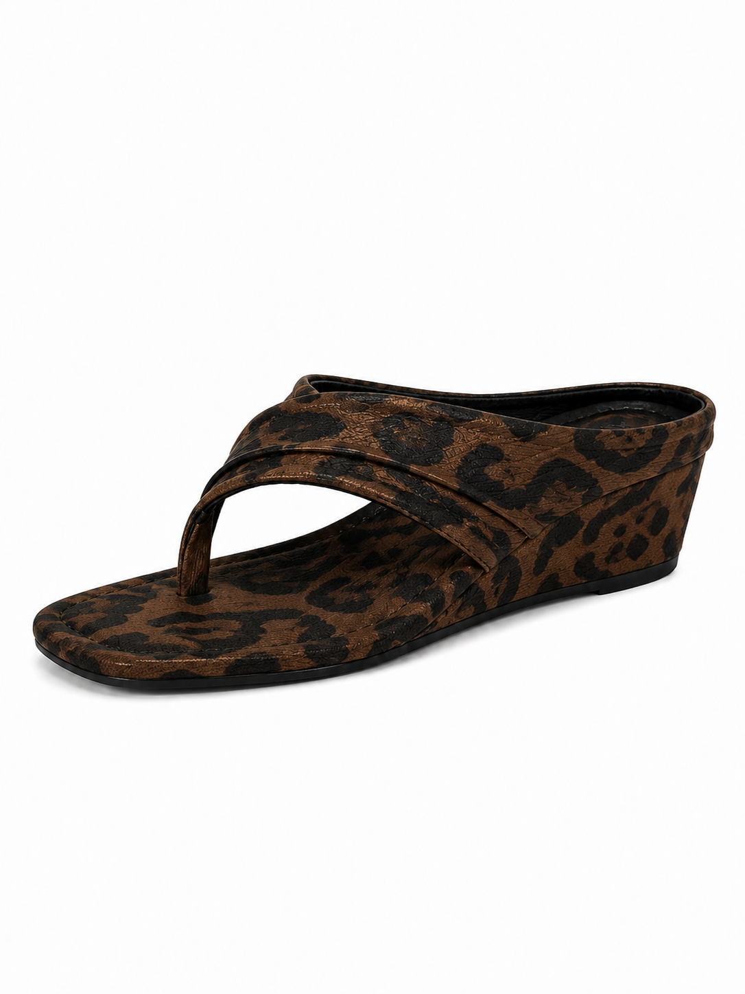 Women’s Wedge Thong Sandals – Square Toe Crisscross Slide Sandals