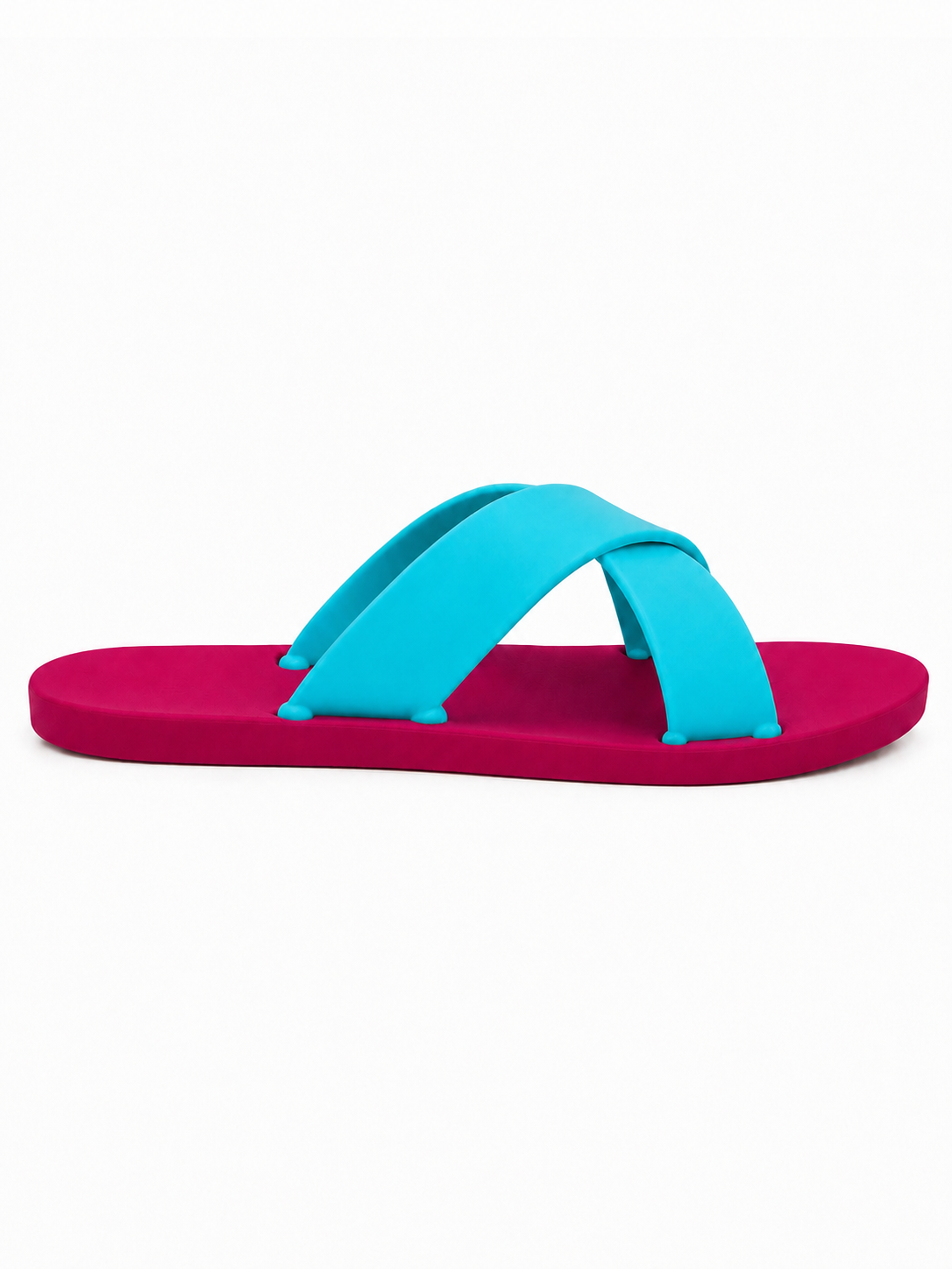 Women’s Criss Cross Rubber Slide Sandals – 100% Solid Rubber Flat Slides