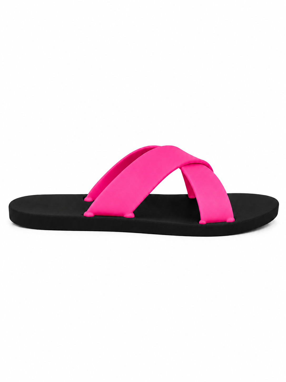 Women’s Criss Cross Rubber Slide Sandals – 100% Solid Rubber Flat Slides