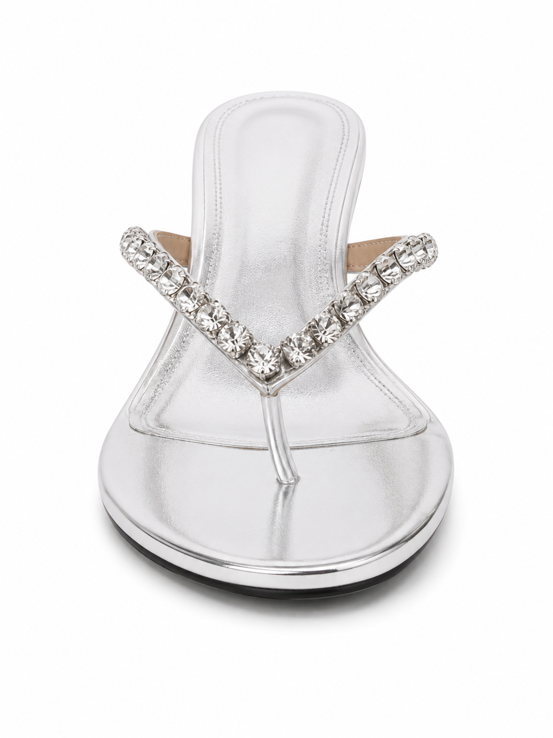 Rhinestone Kitten Heel Flip Flop Sandals – Square Toe Dressy Thong Mules for Women