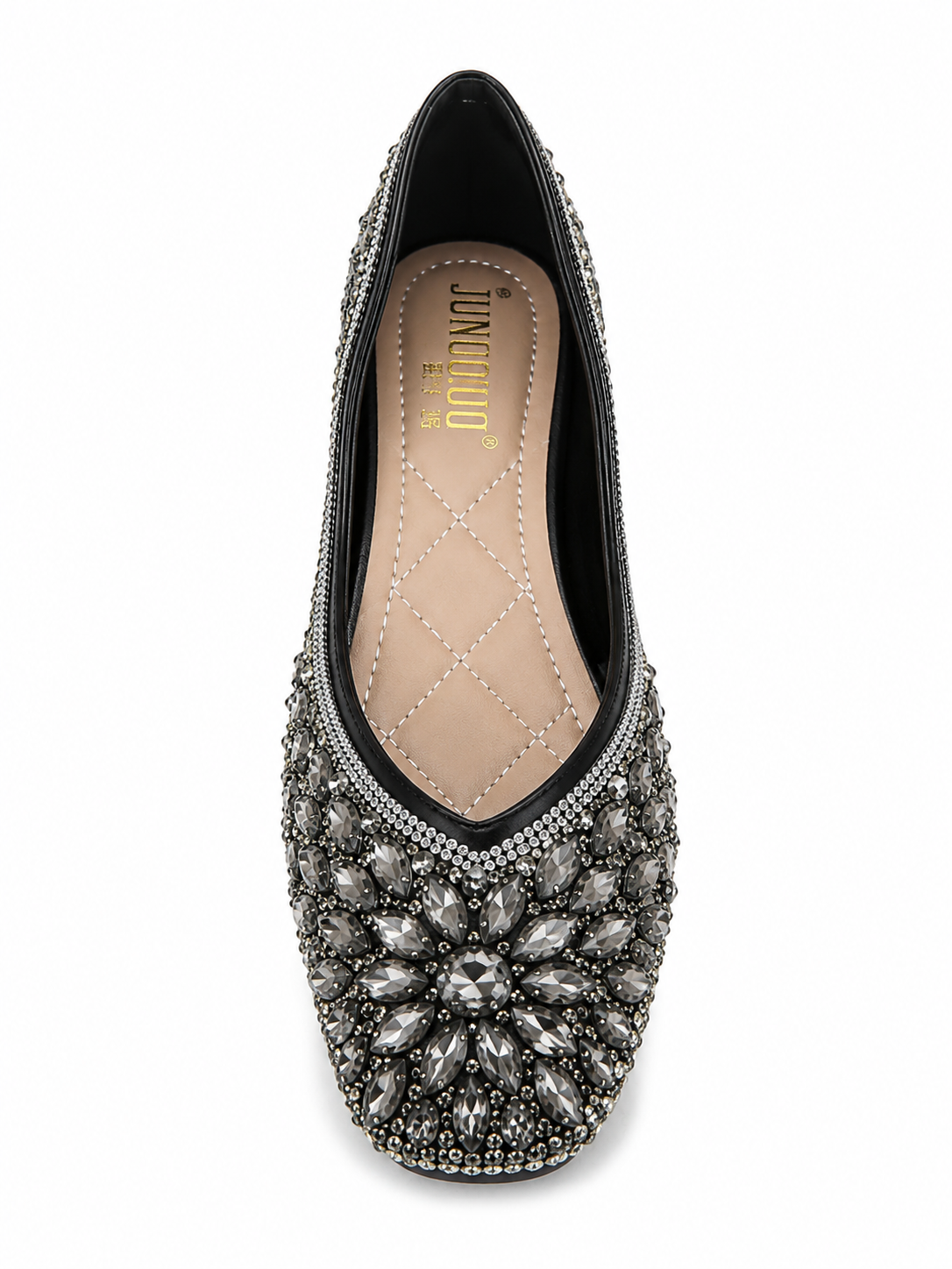 Crystal Rhinestone Ballet Flats – Sparkly Square Toe Dress Shoes for Women