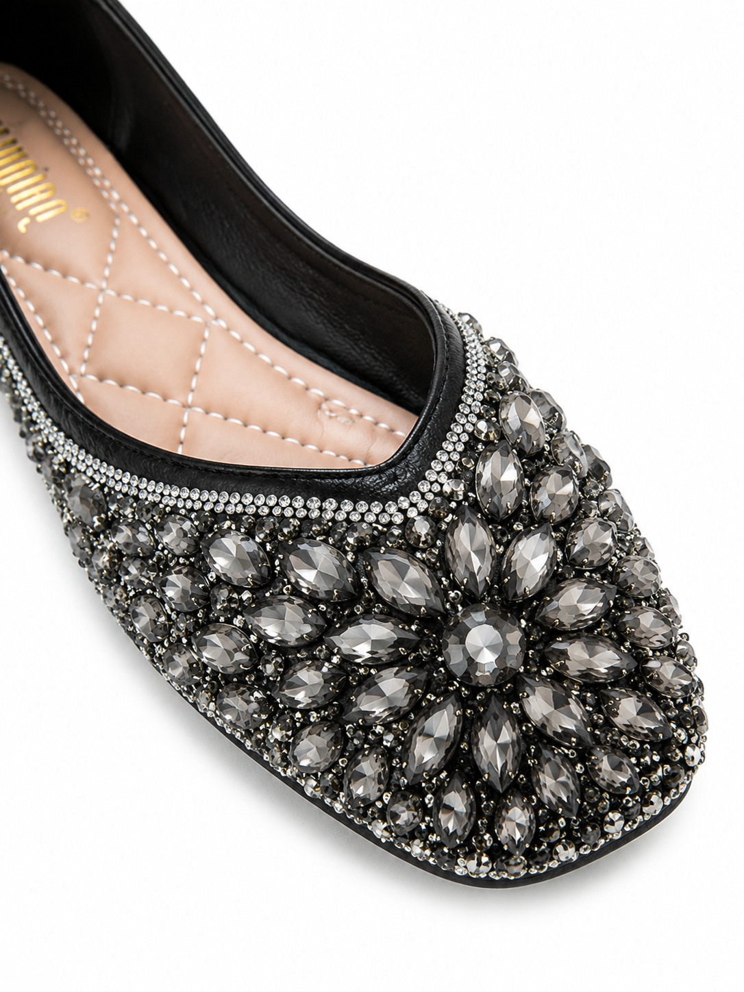 Crystal Rhinestone Ballet Flats – Sparkly Square Toe Dress Shoes for Women