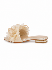 Floral Beaded Low Heel Mule Sandals