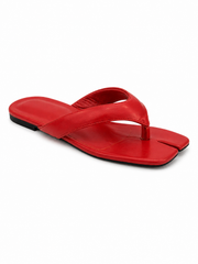 Split Toe Leather Flat Sandals for Women – Minimalist Square Toe Tabi Style Slide Sandals