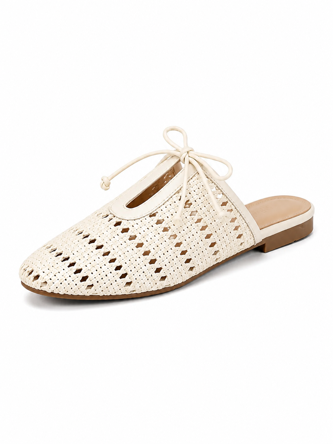 Women’s Woven Lace-Up Mule Flats – Almond Toe Summer Slip-On Shoes