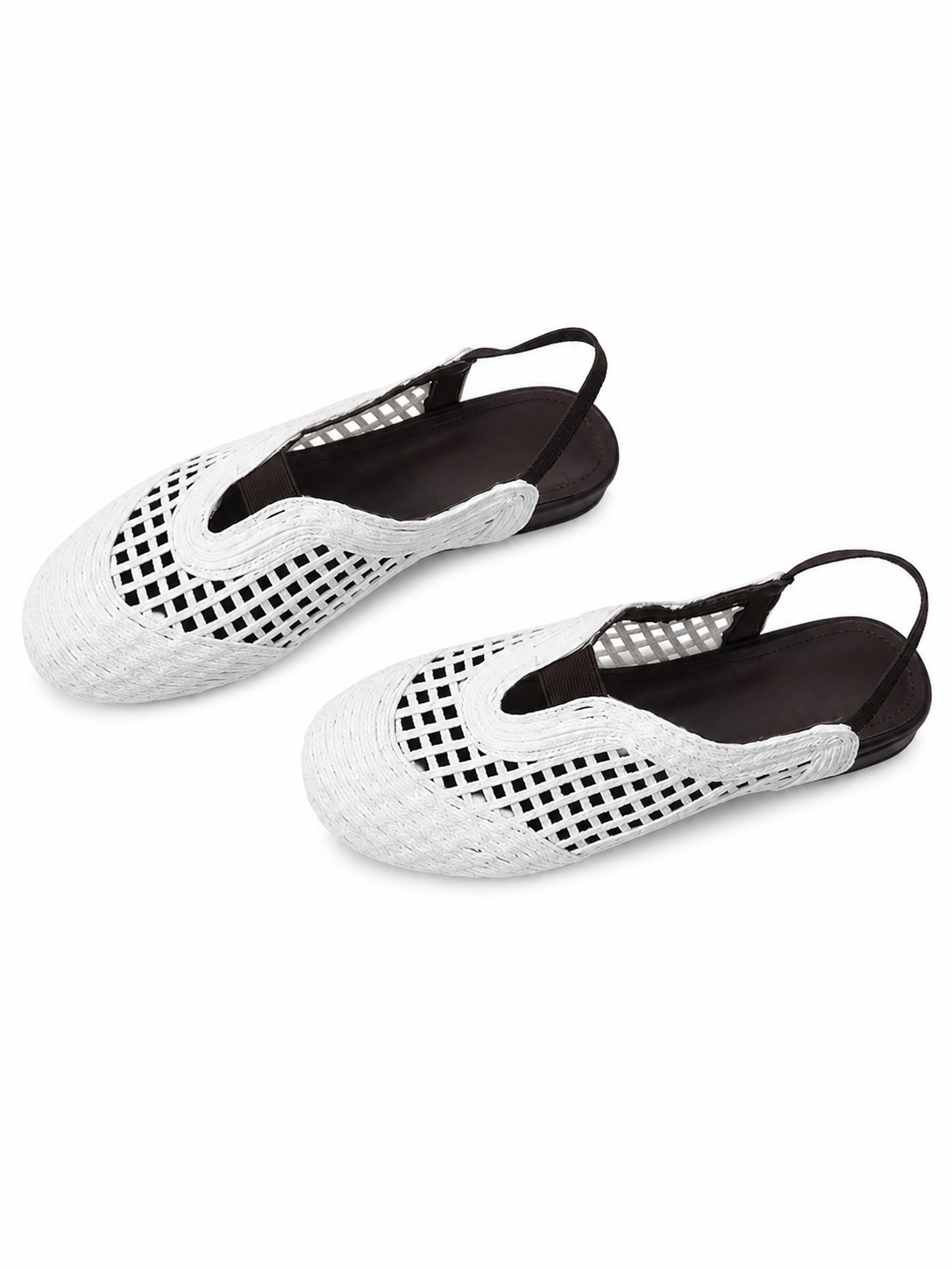 Woven Raffia Closed-Toe Slingback Flats with Hidden Wedge