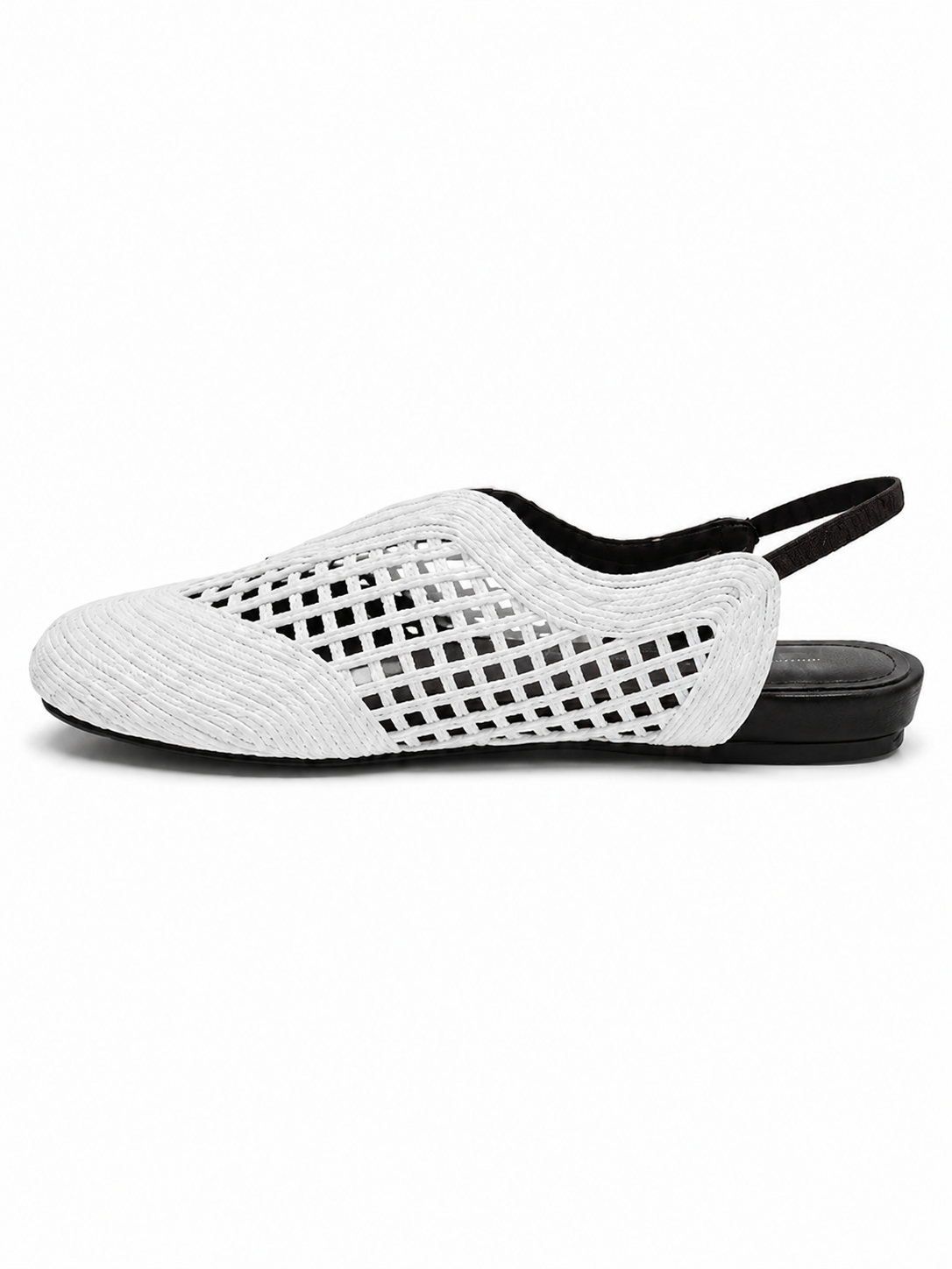 Woven Raffia Closed-Toe Slingback Flats with Hidden Wedge