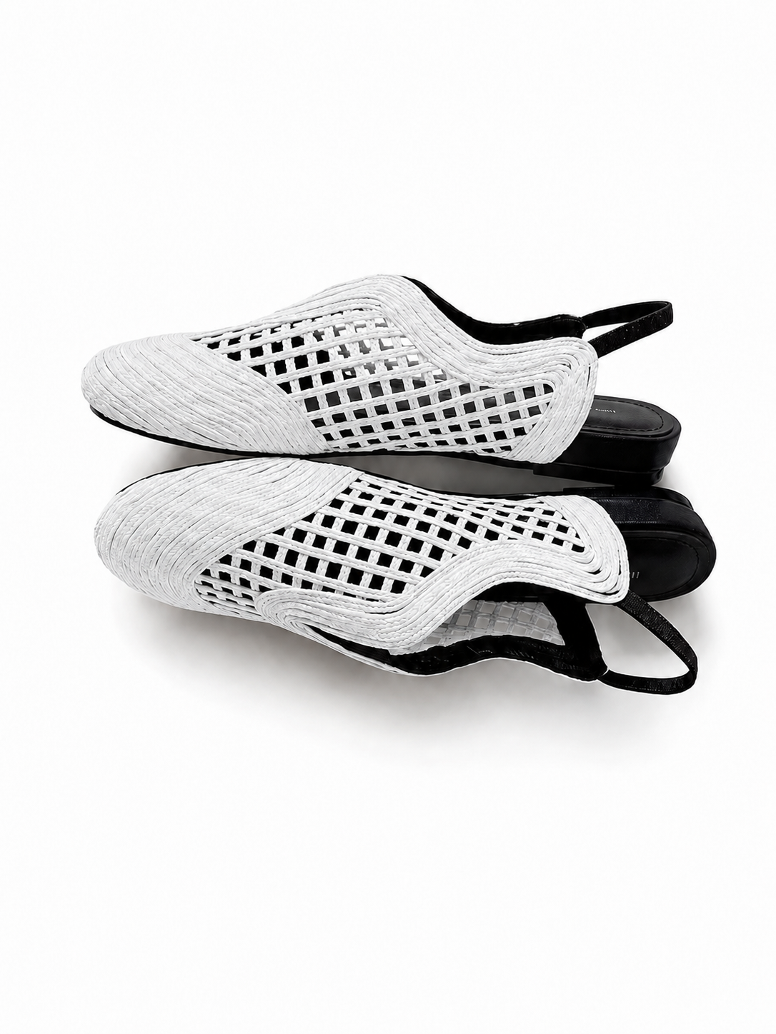 Woven Raffia Closed-Toe Slingback Flats with Hidden Wedge