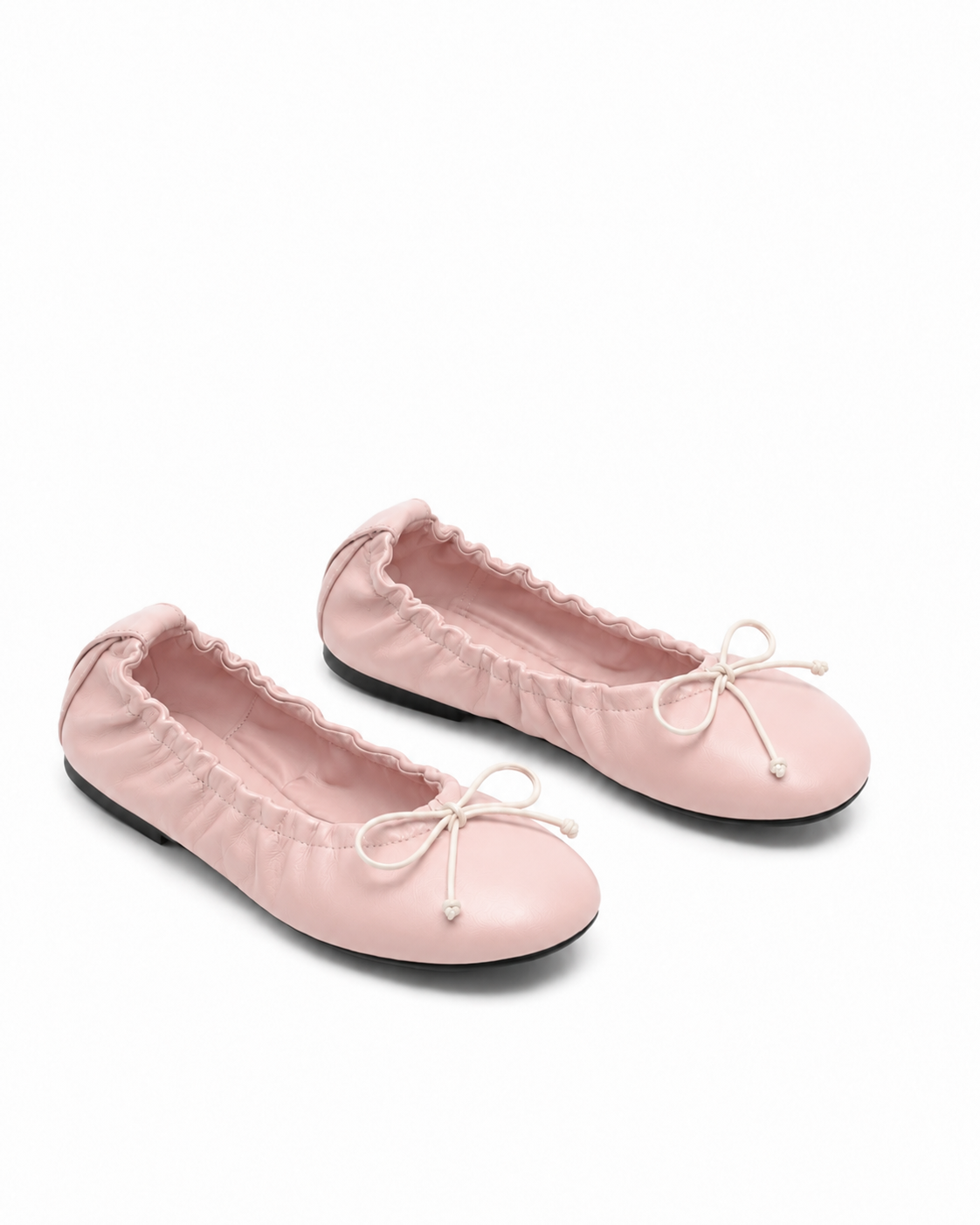 Ruched Bow Ballet Flats for Women – Soft Foldable Round Toe Flats